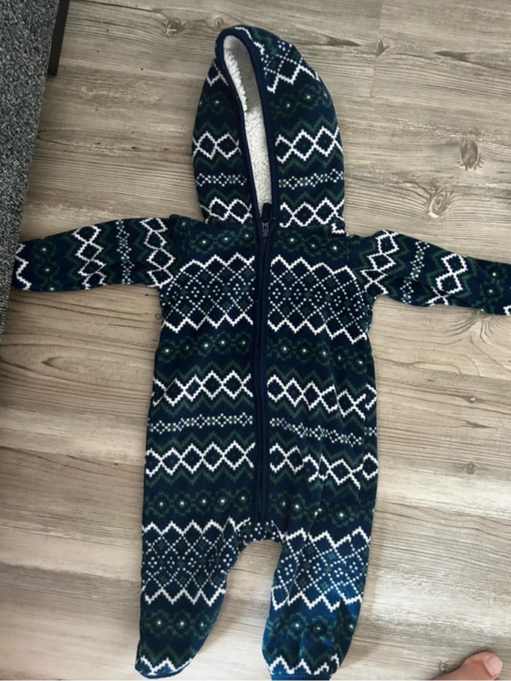 Carter's Navy and Green Hooded Fleece One-Piece Footie